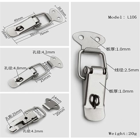 1Pcs 201 Stainless Steel Toggle Hasp Latch Flat Beak Drawer Latch Lock Box Wooden Case Fixed Clasp Buckle Lock 106 in Kuwait