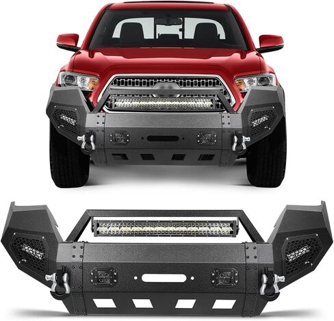 SCITOO Heavy Duty Steel Front Bumper fit for 2016-2022 for Toyota for Tacoma Texture Black Bumper,with Red D-ring and LED Lights in Saudi Arabia