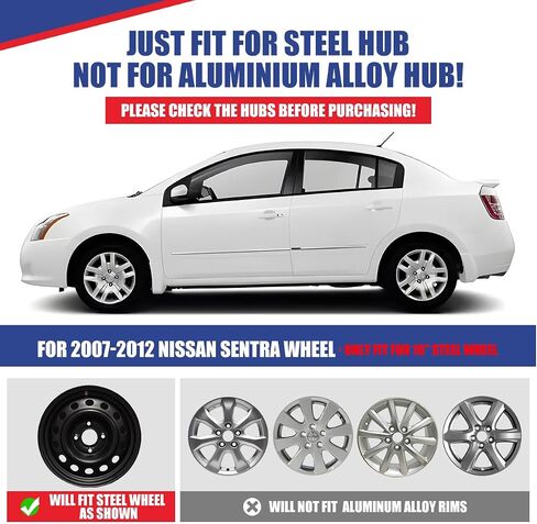 WolfX 16 Inch Hubcaps Set of 4 Wheel Rim Cover for Nissan Sentra 2007-2012 (Only Fit for Steel Hub) PP Material Wheel Rim Hub Cap Replacement, W5135-Lacquer in Kuwait