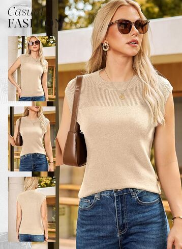 Dokotoo Sweater Vest Women Casual Crewneck Sleeveless Sweaters for Women Solid Loose Cable Knit Tank Tops in Saudi Arabia