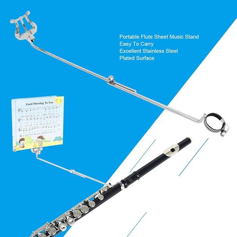 Walfront Flute Sheet Music Music Music Music Stand With Clamp مع مشبك قابل للتعديل للمبتدئين والمهنيين لممارسة الفلوت ببروفة الأداء in Saudi Arabia