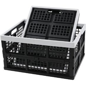 35 Liter Plastic Collapsible Storage Crates, Stackable Folding Milk Crates, Set of 2