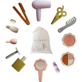 Marlowe & Co Silicone Hair Salon and Makeup Kit for Toddlers and Children, Pretend Play Makeup Kit for Girls, 12 Piece Pretend Play Hair Styling and Makeup Kit for Kids 3-6 (Retro Multi Mix)