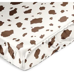 Sweet Jojo Designs Brown Western Cow Print Boy Girl Gender Neutral Baby Satin Fitted Crib Sheet Infant Newborn Nursery Toddler Bed Room Standard Tan Off White Southern Country South Wild West Animal