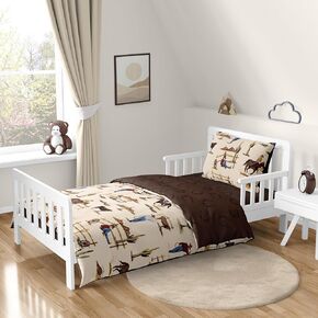 Sweet Jojo Designs Brown Western Cowboy Boy Toddler Bedding Set Kids Children 5p Bed in a Bag with Comforter Blanket Pillowcase Sham Sheets Wild West Horseshoe Horse Cow Animal Desert Tan Red and Blue
