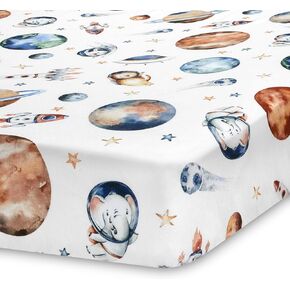 Outer Space Crib Sheet | Extra Soft and Stretchy Jersey Knit Cotton | Unique Watercolor Design