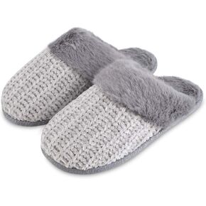 شبشب نسائي منسوج مريح من DL مع بطانة دافئة من الفرو الصناعي، شبشب سهل الارتداء من الإسفنج الذكي مع نعل مطاطي مضاد للانزلاق، بيج، 9-10 in Kuwait