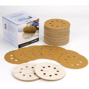 5-Inch 8-Hole Hook and Loop Sanding Discs, 220 Grit Gold Sanding Disc, Random Orbital Sandpaper for Automotive and Woodworking, 100-Pack