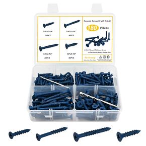 180Pcs Concrete Screws 1/4 3/16 Assortment Kit with Drill Bit, Flat Head Cement Screws Anchors, for Anchoring to Masonry, Block or Brick Cement.