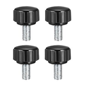 uxcell 4pcs Knurled Clamping Knobs M5 x 12mm Metric 304 Stainless Steel Male Thread Thumb Screw on Type 25mm Plastic Round Head Threaded Hand Bolt Stud Knobs Black