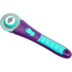 Mundial 28mm Rotary Cutter Stick- Ergonomic with Soft Rubber Grip, Ambidextrous Use, Japanese SKS-7 Steel Blade, Speeds Up Fabric Cutting, Dual-Action Safety Lock, Ideal for Quilting, Crafting, Sewing
