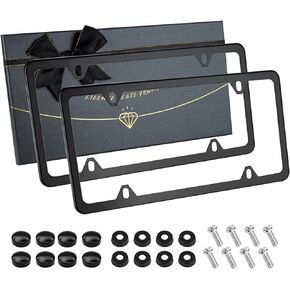 Black Matte License Plate Frames 2 Pack, Stainless Steel License Plate Cover, License Plate Holder with 4 Holes, Universal Tag Frames with Screws for car Front and Rear