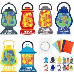 30 Sets Easter Christian Sunday School Craft for Kid Jesus Lights The Way Tissue Sign Craft Bible Verse Sticker DIY Oil Lamp Tissue Paper Religious Gift for Camping VBS Church Activity