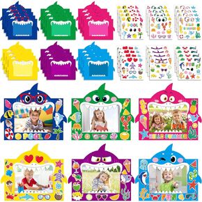 Pasimy 48 Pcs Summer DIY Picture Frames Craft Kits with Sticker Shark Shape Picture Frames Sea Theme Photo Frame Handmade Craft Decorate Gifts for Home Party Preschool Classroom Activities Games in Saudi Arabia