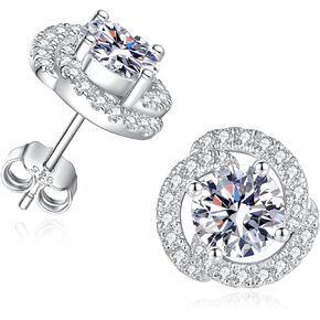 2CT Moissanite Stud Earrings for Women Wife D Color VVS1 Round Cut Moissanite Gift for Mom Girlfriend Girls Daughters Her S925 Sterling Silver for Anniversary Birthday Christmas Valentines