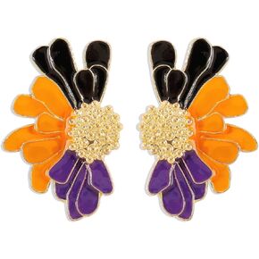Metal Flower Earrings for Women Girls Boho Gold Large Matte Flower Statement Stud Earrings for Sister Mom Lover and Friends,Colorful Layered Floral Petal Stud Earrings