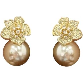 Rhinestone Flower Shell Pearl Stud Earrings for Women Girls Gold Plated 925 Sterling Silver Post Pin Crystal Blossom Camellia Studs Hypoallergenic Elegant Birthday Valentine Wedding Jewelry Gifts
