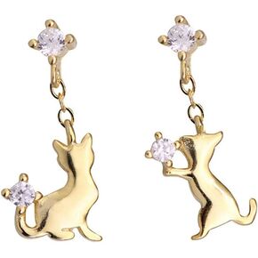 Lovely Cat Dangle Stud Earrings S925 Sterling Silver Cubic Zirconia Crystal Dangling Charm Drop Cute Pet Animal Small Earring Studs Hypoallergenic Jewelry Gifts for Women Girls