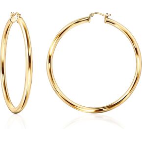Barzel 18K Gold Plated 4MM Solid Hoop Earrings For Women, Varying sizes 10-60mm, High Polish Finish, Tarnish Free. Made In Brazil