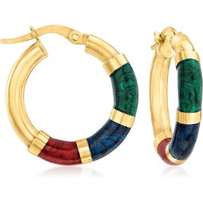 Ross-Simons Italian 14kt Yellow Gold and Multicolored Enamel Hoop Earrings