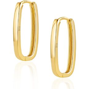 925 Sterling Silver Earrings Rectangle Hoop Earrings for Women Silver Geometric Hypoallergenic Oval Hoop Earrings 14K Gold Square Huggie Hoops Earrings for Jewelry Gifts