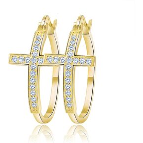 30 MM 14K Gold or Platinum Plated Earrings Paved With AAA Austrian Cubic Zirconia Gems, and Cross Earrings Variants for Women and Girls