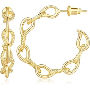 14K Gold Hoop Earrings for Women Gold Earrings Hoops C-Shaped Big Hoop Earrings with Leaf Clasp Design Gold Hoop Earrings Perfect Gift 30MM