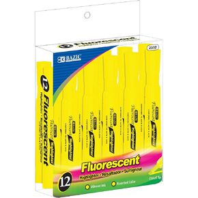 BAZIC Highlighter Assorted Color Desk Style, Chisel Tip Broad Fine Line Highlighters, Unscented Highlighting Coloring Marker (12/Pack), Total 12-Count