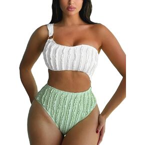 Milumia Women's One Shoulder Swimsuits Cut Out Color Block Monokini Bathing Suits