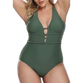 Women's Plus Size One Piece Swimsuits Bathing Suits for Women Sexy Halter Plunge Neck Swimsuit Lace Up Swimwear L-4XL
