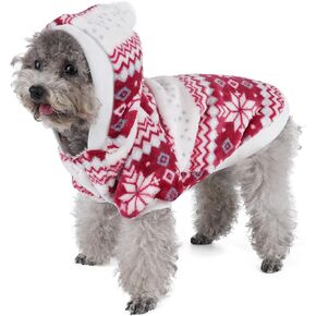 Dog Christmas Fleece Jacket, Pet Puppy Winter Coat Xmas Hoodie Warm Clothes for Dogs Cats Outfit Apparel