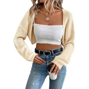 MURMUREY Womens Long Sleeve Open Front Knit Crop Bolero Cardigan Sweater Shrug for Dress 2024