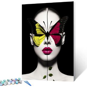 Aihonmin Painting by Numbers for beginner and Children Abstract Drawing Nordic home Wall Decoration Oil Paint by Numbers Beautiful Woman face Colored insect Paint by Numbers for Adults (DIY frame)