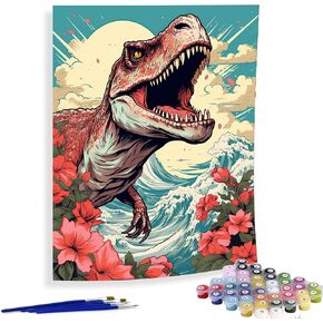 Paint by Numbers for Adults Dinosaur, DIY Oil Painting Japanese Style Acrylic Paint by Number Kits for Adults Beginner for Home Wall Decor 16x20 inch