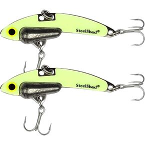 SteelShad Mini Series (1/4 oz) - 2 Pack - Glow in The Dark Fishing Lures - Lipless Crankbait for Freshwater Fishing - Perfect for Ice Fishing, Pan Fishing, Crappie, Walleye and Bass