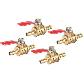 uxcell Ball Valve Shut-off Valve, 6.4mm Hose Barb to 6.4mm Hose Barb, Hose Pipe Tube Fittings, 180 Degree Operation Handle, Brass Valve, Pack of 4