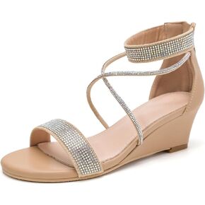 kkdom Women's Open Toe Ankle Strap Zipper Glitter Bling Sandals Pumps Low Block Chunky Heels Dress Sparkle Shoes