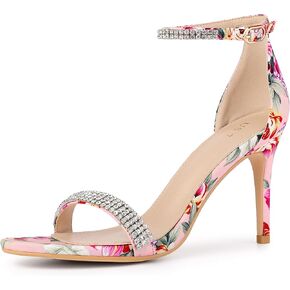 Perphy Rhinestone Strap Floral Print Stiletto Heels Sandals for Women