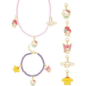 Hello Kitty Sanrio Girls and Friends Charm Bracelet and Necklace Set with 5 Sanrio Charms Official License, Flash Plated