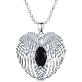 Angel Wings Necklace 925 Sterling Silver Birthstone Necklace Guardian Angel Wings Gemstone Pendant Jewelry Anniversary Birthday Gifts for Women Girls