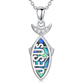 Christian Fish Necklace 925 Sterling Silver Jesus Fish Pendant Christian Jewelry Gift for Women Girls