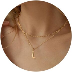 Turandoss Bubble Letter Necklace Gold - Layered Gold Initial Necklaces for Women, Dainty Gold Initial Choker Chain Necklace Gold Jewelry for Women Teen Girls Gifts