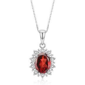 Rylos Princess Diana Inspired Necklace: Gemstone & Diamond Sterling Silver Pendant, 18 Chain, 9X7MM Birthstone, Women's Jewelry