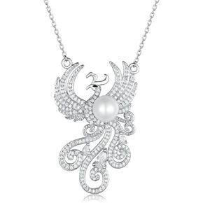 Phoenix Pendant Necklaces for Women,925 Sterling Silver Firebird Pearl Necklaces with 5A Cubic Zirconia,Anniversary Birthday Jewelry Gift for Girls Mom Daughter Wife,18''-20''