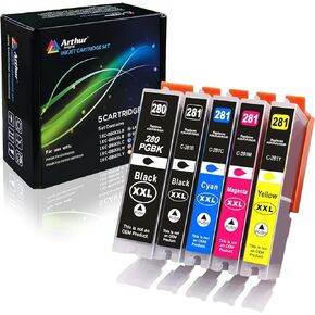 خراطيش حبر Canon متوافقة مع Arthur Imaging 280 و281 بديلة PGI-280XXL CLI-281XXL PGI 280 XXL CLI 281 XXL PIXMA TR7520 TR8520 TS6120 TS6220 TS8220 TS9120 TS9520 TS9521C الطابعة (5 عبوات)