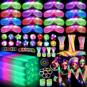 150 PCS Glow in the Dark Party Supplies, 16 PCS Foam Glow Sticks, 16 PCS LED Glasses, 100 PCS Glow Sticks and 18 PCS Finger Lights for Glow Party, Wedding, Birthday, Concert, Raves, New Year