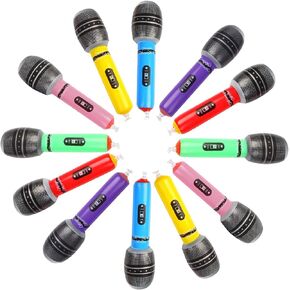 KIMOBER 12PCS Inflatable Microphones,Colorful Blow up Microphones Stage Act Mic Props for Pretend Play Party Favors Supplies