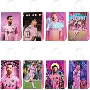 24Pcs Miami Messi Party Gift Bags - Candy Bags, Tote Bags,Miami Messi Party Supplies Gift Bags for Kids - Paper Favor Packs for Adults Birthday Party Decor - 8 Patterns