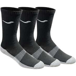 Saucony Men's Mesh Ventilating Comfort Fit Performance Crew Socks, 3, 6, L-XL, Black Grey Foot (3 Pairs), Black Solid Foot (12 Pairs)