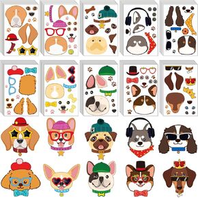 100 Sheets Dog Stickers for Kids Make a Face Dog Stickers Make Your Own Puppy Stickers Cute Party Favors Decorations Mix and Match Decals DIY Clings for Kids Classroom Birthday Reward Gift